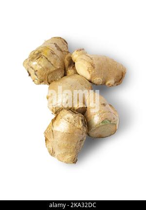 Raw Ginger isolated on white background. Clipping path. Close up. Stock Photo
