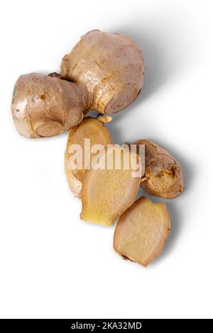 Raw Ginger isolated on white background. Clipping path. Close up. Stock Photo