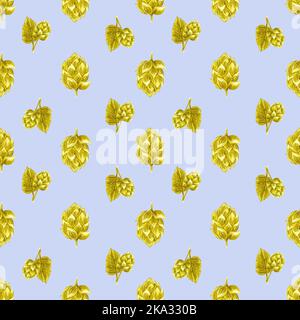 Malt Pattern Handdrawn malt seamless pattern. Watercolor green malt and wheat on the ...