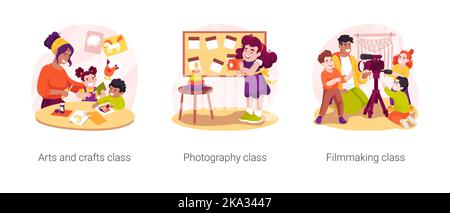 After school creativity development isolated cartoon vector illustration set Stock Vector