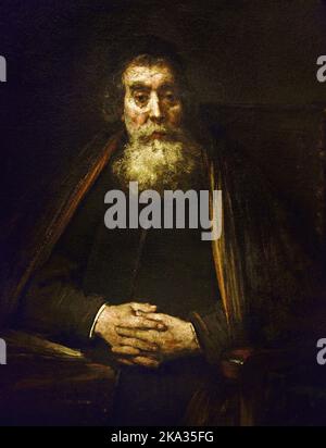 Portrait of an old man (The Old Rabbi) Rembrandt Harmenszoon van Rijn (Leiden 1606 – Amsterdam 1669) ,  The, Netherlands, Dutch,  1665, this portrait was created towards the end of Rembrandt's prolific artistic career, much of which was devoted to portrait painting. Stock Photo