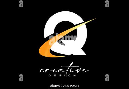 Q Letter Logo Design with Creative Golden Swoosh. Letter q Initial icon with curved shape vector illustration. Stock Vector