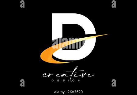 D Letter Logo Design with Creative Golden Swoosh. Letter d Initial icon with curved shape vector illustration. Stock Vector