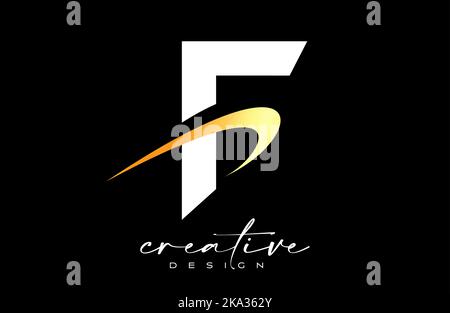 F Letter Logo Design with Creative Golden Swoosh. Letter f Initial icon with curved shape vector illustration. Stock Vector