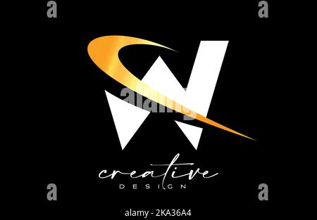 W Letter Logo Design with Creative Golden Swoosh. Letter w Initial icon with curved shape vector illustration. Stock Vector