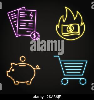 Inflation neon icon in line style. Money on fire, economic crisis ...