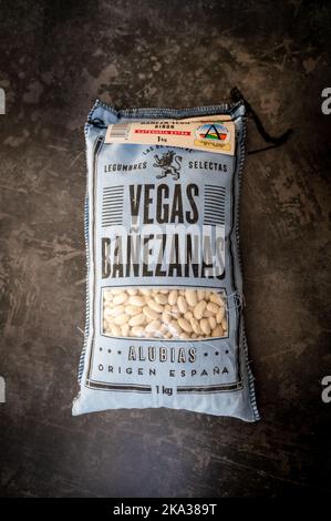A bag of vegas banezanas premium white beans or legumes. Stock Photo