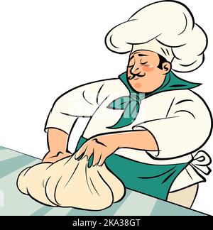 chef man kneading dough, cooking cooking restaurant baking bread product Stock Vector