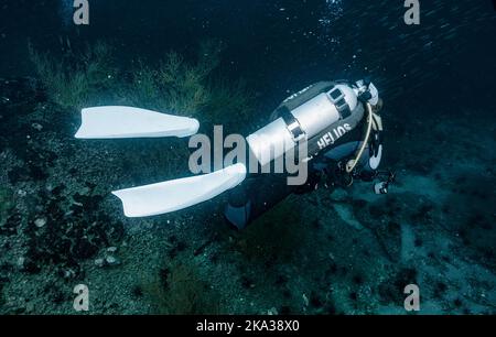 diver exploring the ocean close to Chumphon in the gulf of Thailand Stock Photo