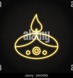 Holiday Diwali candle icon in neon line style. Bright light source with burning flame. Traditional decor. Vector illustration. Stock Vector