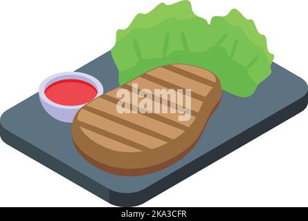 Bbq steak icon isometric vector. Menu food. Dinner sauce Stock Vector
