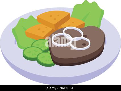 Steak food icon isometric vector. Cuisine menu. Sauce dinner Stock Vector