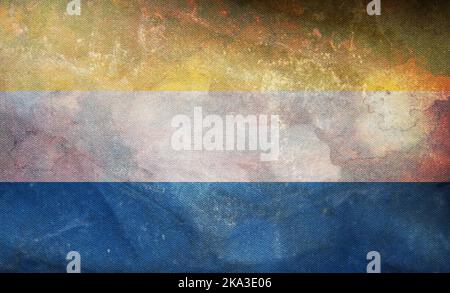 retro flag of Baltic Finns Tornedalians with grunge texture. flag representing ethnic group or culture, regional authorities. no flagpole. Plane desig Stock Photo