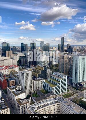 Aerial view of a modern office building rooftop featuring HVAC ...