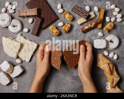 Different types of Christmas cakes and nougats Stock Photo