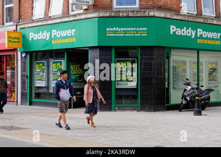Exterior of the Paddy Power bookmaker premises on Hounslow High Street West London England UK Stock Photo