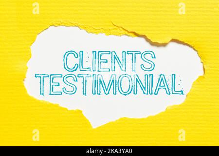 Handwriting text Clients Testimonial, Word Written on Private Social Network to Connect thru Online Email Typing Program Schedule, Retyping And Debugg Stock Photo