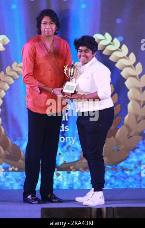 Kolkata, India. 29th Oct, 2022. (10/29/2022) Former Indian Women Cricketer Jhulan Goswami during CAB annual award Ceremony at the Netaji Indoor Stadium in Kolkata, India on October 29, 2022. (Photo by Dipa Chakraborty/Pacific Press/Sipa USA) Credit: Sipa USA/Alamy Live News Stock Photo