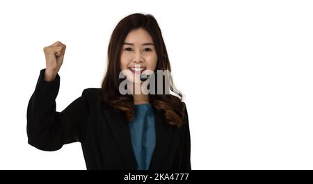 Business people wearing headset working in office to support remote customer, Call center, telemarketing, customer support agent service on telephone, Stock Photo