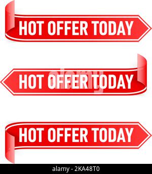 Set of Red Paper Stickers with White Strip Stock Vector