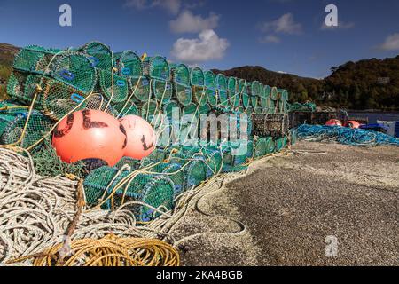 Lobster pots at Gairloch harbour on the Atlantic coast of Scotland Stock Photo