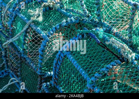 Lobster pots at Gairloch harbour on the Atlantic coast of Scotland Stock Photo