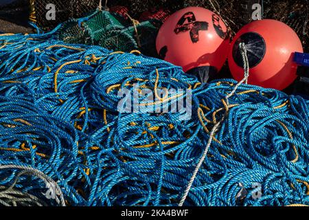 Fishing nets at Gairloch harbour on the Atlantic coast of Scotland Stock Photo