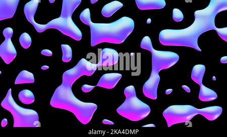 Fluid metallic drops y2k background. Dynamic iridescent retrowave liquid forms. 3d render illustration Stock Photo