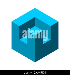 Blue castle cube isometric shape. Letters L, U, V, logo design template. Building, architecture, construction industry symbol. Geometric hexagon Stock Vector