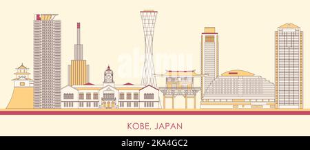 Cartoon Skyline panorama of city of Kobe, Japan - vector illustration Stock Vector