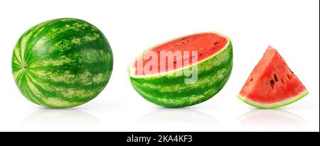 Set of isolated watermelon with clipping path on white background. Stock Photo