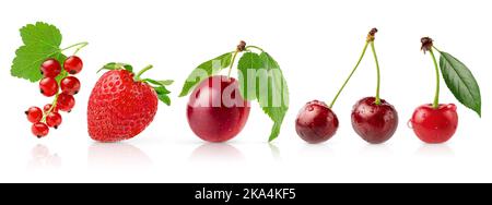 Set of different red berries isolated on white background with clipping path. Stock Photo