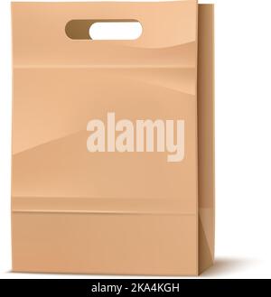 Street food packaging. Realistic paper takeaway container. Isolated package mockup. Cardboard blank bag with handles. Eco recycle pouch. Shop Stock Vector