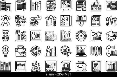 Trade school icons set outline vector. Money academy. Bank education Stock Vector