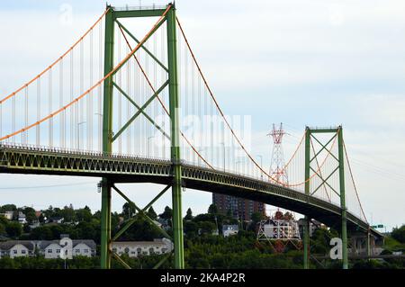 A. Murray MacKay suspension bridge linking Halifax and Dartmouth in Nova Scotia, Canada Stock Photo