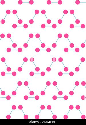 Cartoon molecular structure, seamless vector pattern, pink on white Stock Vector