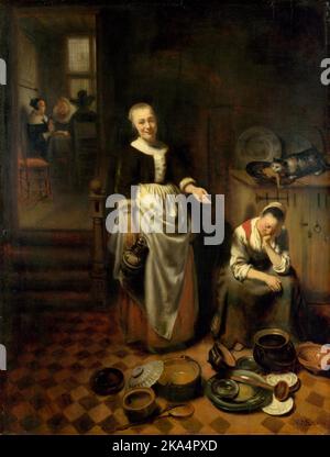 Interior with Sleeping Kitchen Maid - The Idle Servant, 1655 - Nicolaes  Maes 