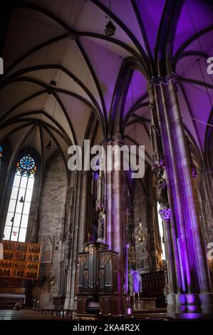 Sunday side of a convertible alter, the Wiener Neustadt Alterpiece, located inside the women's choir at St. Stephen's Cathedral in Vienna, Austria. Stock Photo