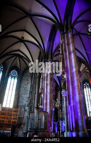 Sunday side of a convertible alter, the Wiener Neustadt Alterpiece, located inside the women's choir at St. Stephen's Cathedral in Vienna, Austria. Stock Photo