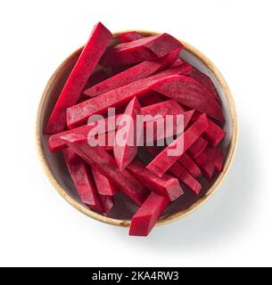 bowl of beetroot cuts isolated on white background, top view Stock Photo