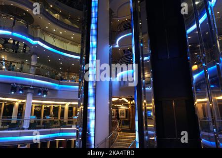 The atrium of the cruise ship Discovery 2 operated by Marella, and part of the TUI group of companies Stock Photo