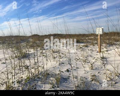 Keep off Dunes sign on beach, Pensacola, Santa Rosa, Florida, USA Stock Photo