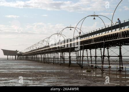 Southport Pier, Southport Beach, Merseyside, England. Stock Photo