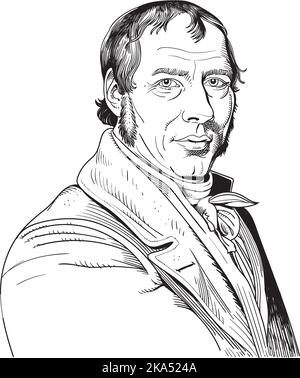 Richard Trevithick line art portrait. He was a British inventor and mining engineer. Stock Vector