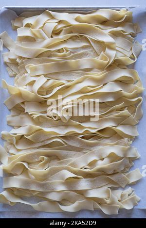 close up of process of making fresh homemade pasta Stock Photo