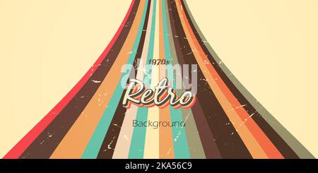 Colorful background retro style for celebration with fun groovy stripes lines and grunge texture design vintage Stock Vector