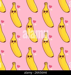 Cute Cartoon seamless pattern with funny bananas. Stock Vector