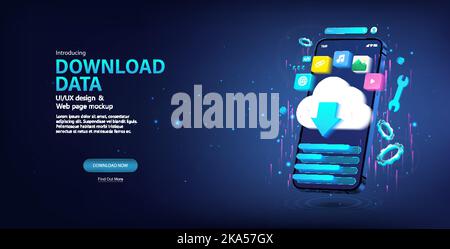 Downloading data via phone from a cloud service Stock Vector