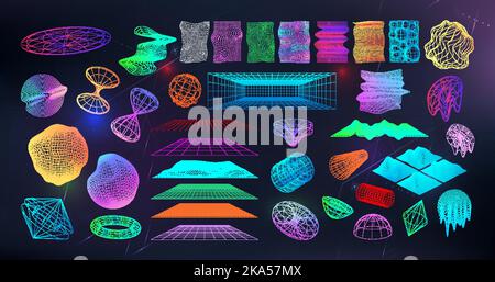 Neo memphis and retrofuturistic 3D abstract shapes from 80s-90s Stock Vector