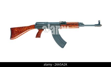 The historic assault rifle - Sa58 submachine gun, isolated on white background Stock Photo